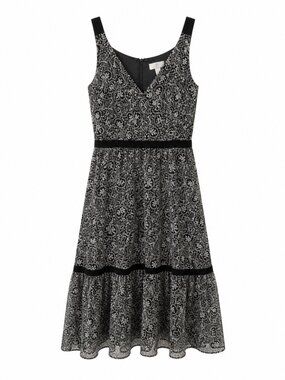 🦋 2/30 Ann Taylor LOFT Black White Patterned Midi Dress Size 2